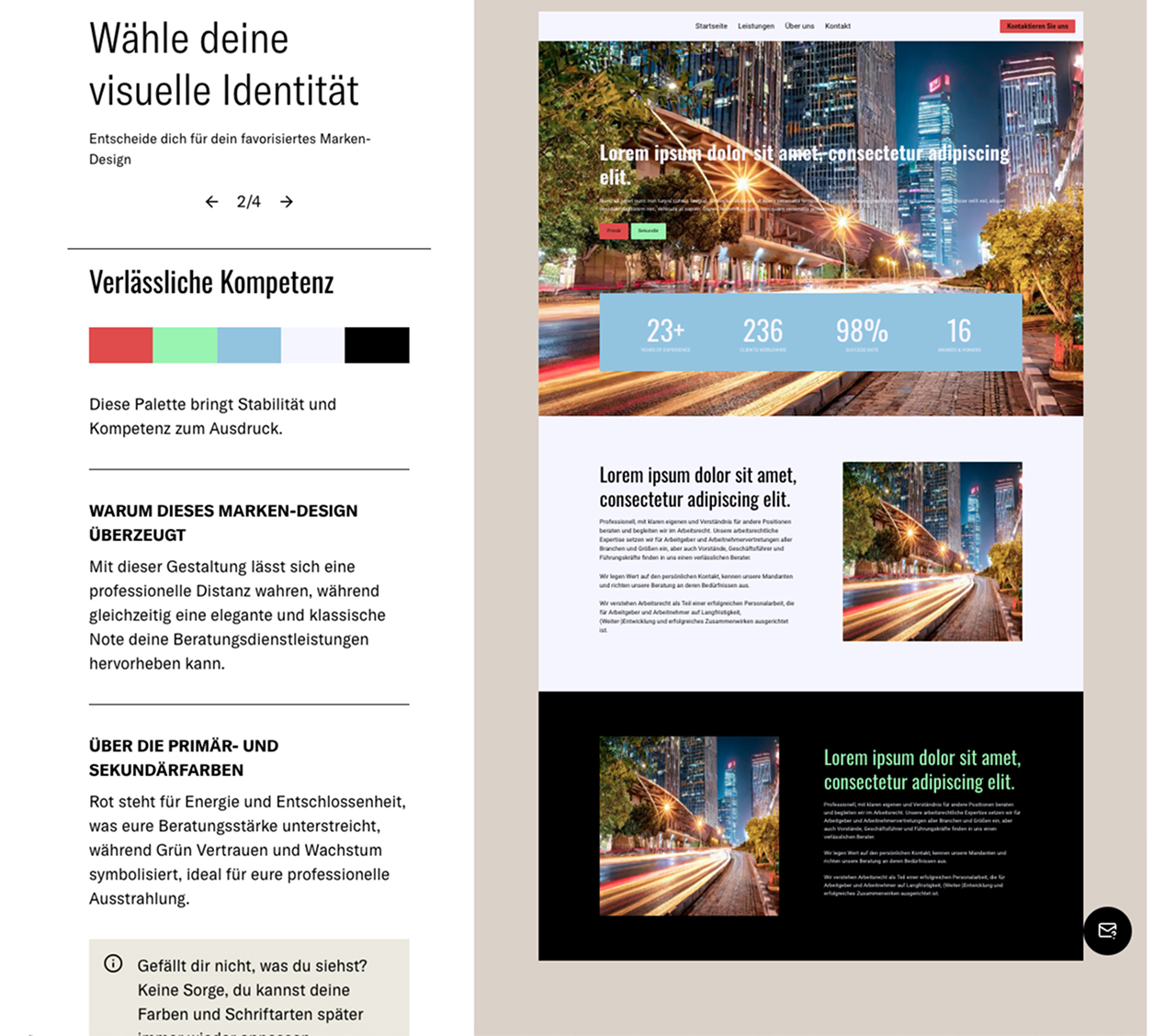 Mockup of a brandbook picker where elements are styled to look like a website homepage