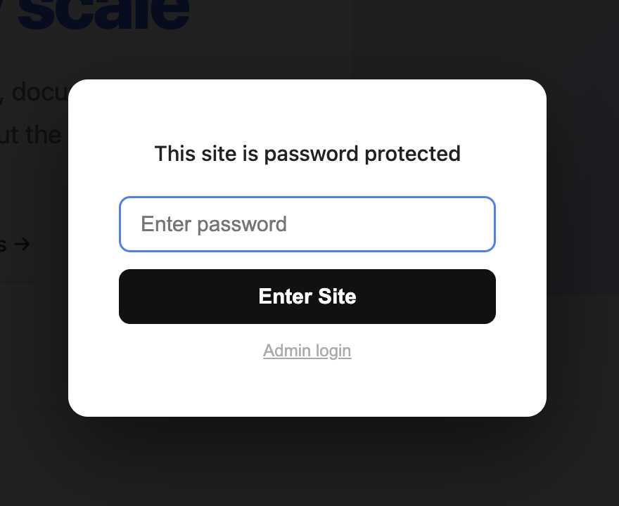 The client-facing password screen with a single password field and an Admin login link underneath