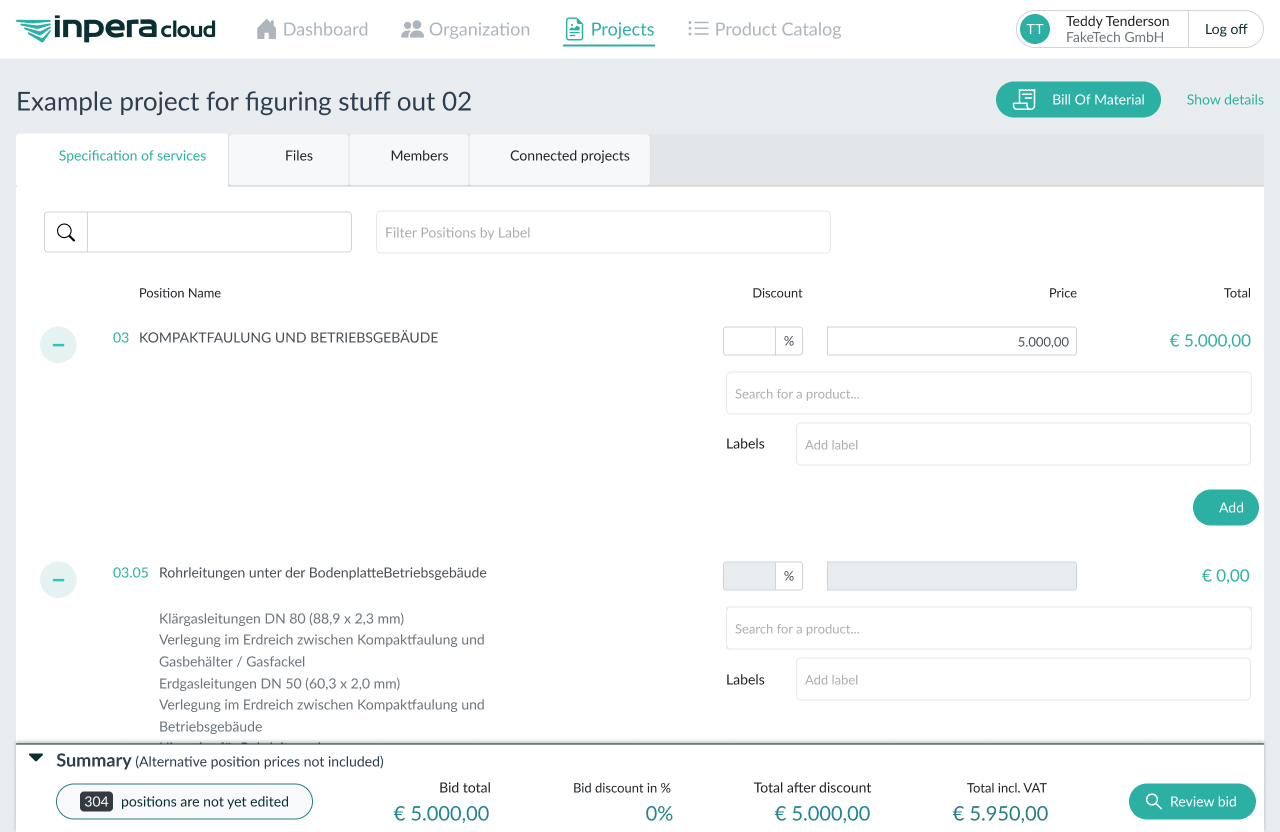 Final polished interface showing improved project view with inline product addition
