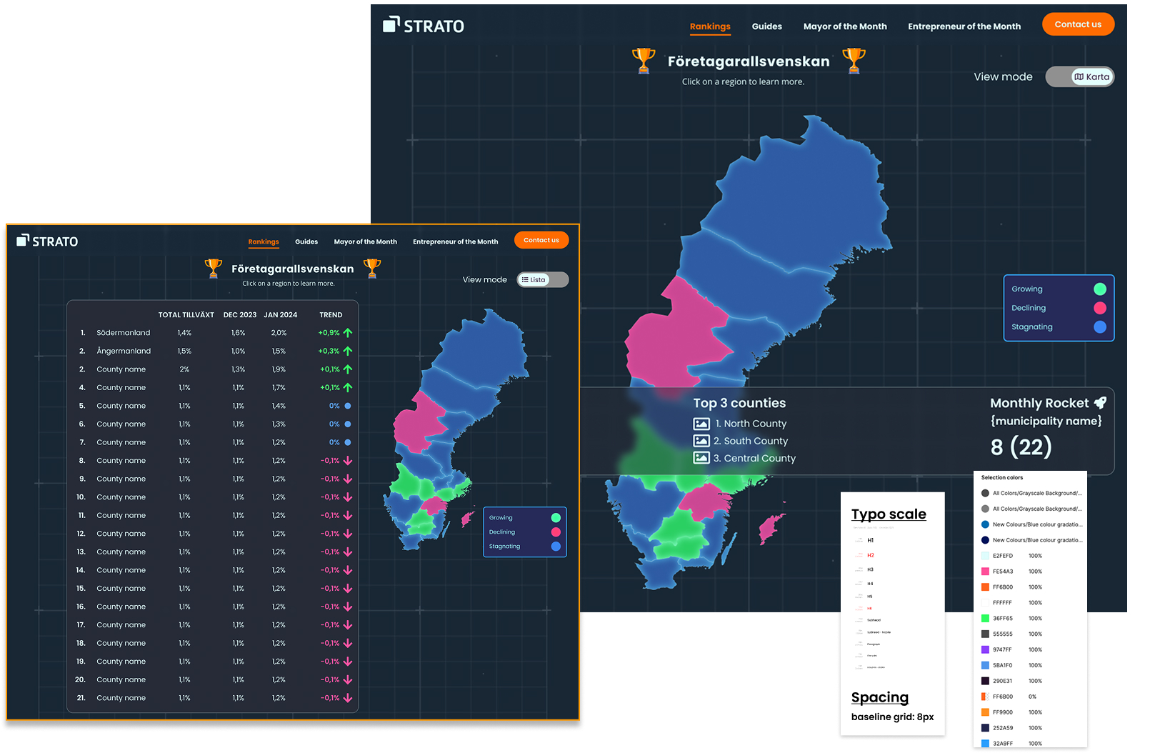 Interactive map showing Swedish business growth rankings